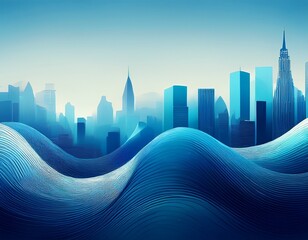 blue wave city horizon background abstract city skyline city wave skyline