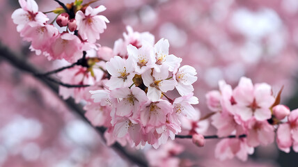 Delicate pink cherry blossoms in full bloom Springtime beauty