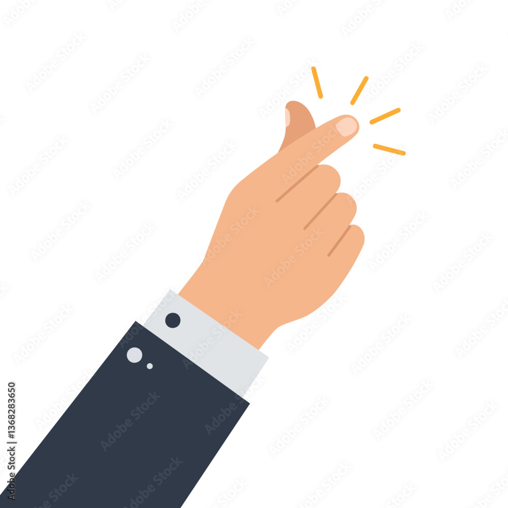 Poster hand gesture of snapping fingers in flat vector art style showcasing motion and action in illustrati