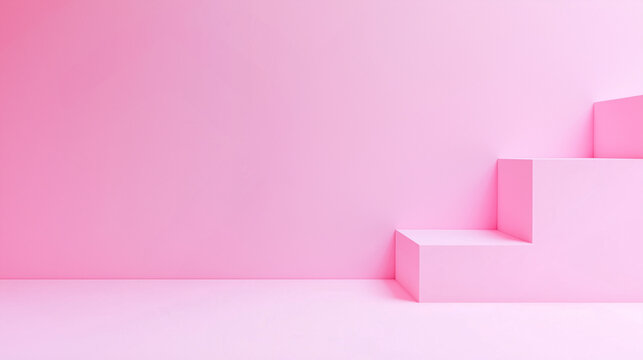 Minimal pink geometric staircase on pastel background for modern product displays, branding mockups, and creative design presentations