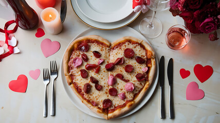 Valentines Day Heart Pizza Dinner Setting Romantic Food graphy