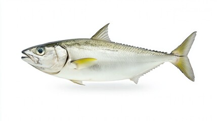 Fototapeta premium A vibrant fish with a streamlined body profile set against a plain white background.