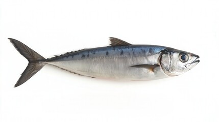 A fresh mackerel fish displayed on a white background.