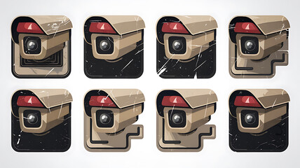 Security camera icons distressed vintage style vector graphic