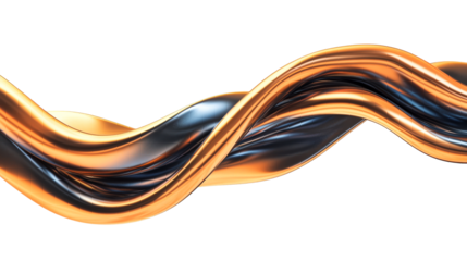 Twisted metal ribbon with golden and silver tones, cut out transparent