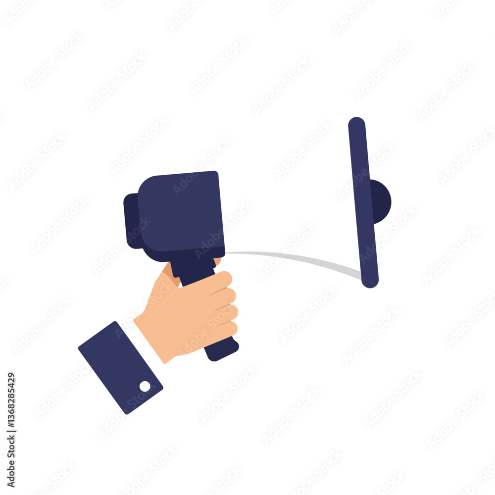 Poster hand holding a camera capturing an image in flat vector art style