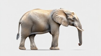 Obraz premium Side view of a majestic African elephant with textured skin on a light background.