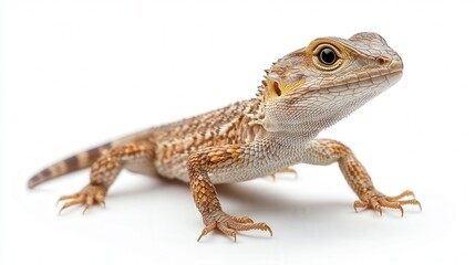 Naklejka premium Close-up of a young bearded dragon lizard against a white background.