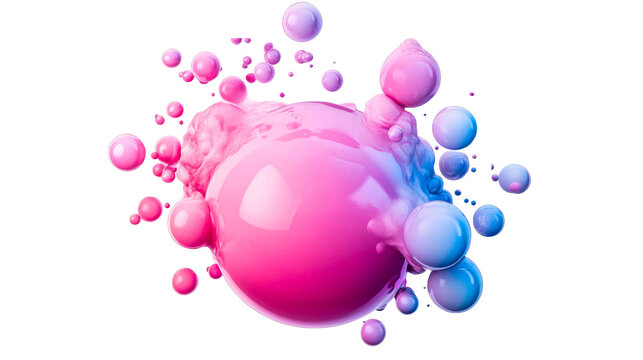 Splatter pink and blue liquid on a black background, cut out transparent