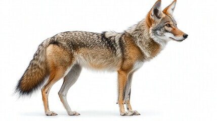 Fototapeta premium A solitary coyote standing gracefully against a white background.