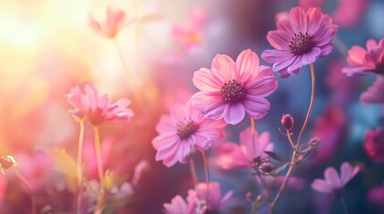 Fototapeta premium Sunset Cosmos: A Serene Floral Symphony