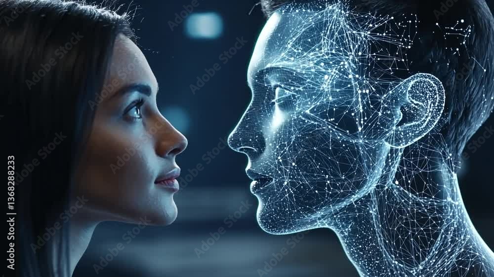 Poster futuristic ai dating coaching with holographic practice session generative ai