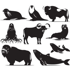 Black Color Steller’s Sea Cow Silhouette Vector Illustration, Solid White Background