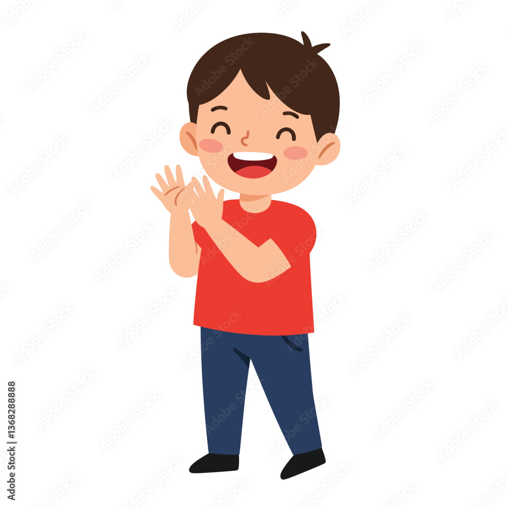 Poster happy child clapping hands in flat style vector art