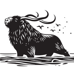 Obraz premium Black Color Steller’s Sea Cow Silhouette Vector Illustration, Solid White Background