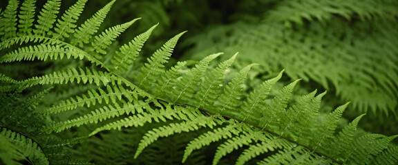 Lush Green Fern Fronds Close Up Detailed Texture of Vibrant Foliage in Nature