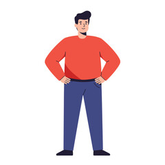 Confident young man standing with hands on hips in flat vector art