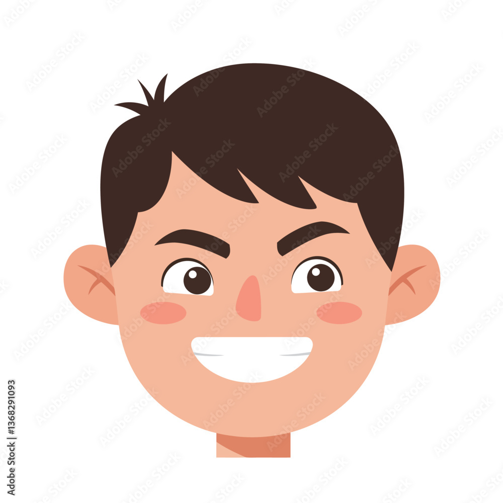 Poster happy boy character design in flat style showcasing cheerful expression vector art