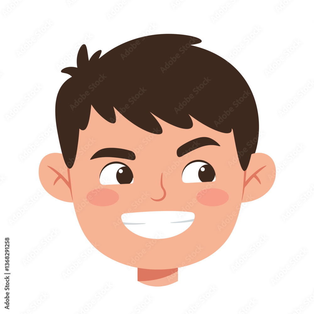 Poster smiling cartoon boy character design in flat style vector art