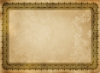 Aged grunge paper with decorative vintage frame.
