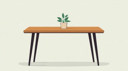 Modern Desk with Green Plant on Simple Background
