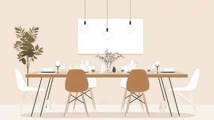Modern Dining Room with Elegant Decor and Light Fixtures