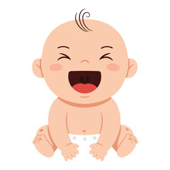 Happy baby sitting and smiling in flat vector art style illustration