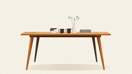 Modern Dining Table with Tableware and Decor Elements