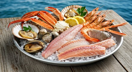 fresh seafood the smell of the ocean closeup sat on table diffrent countrys style clean and white background-gigapixel-standard-scale-_x_PerfectlyClear