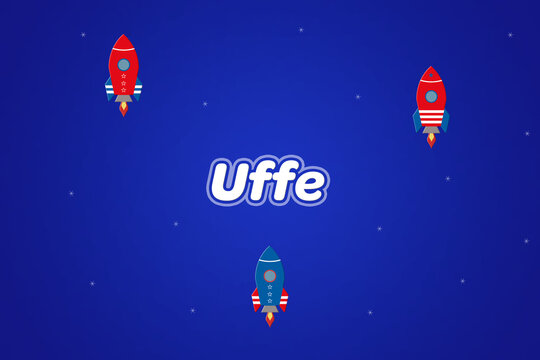 Uffe male boy name illustration in blue with rockets.