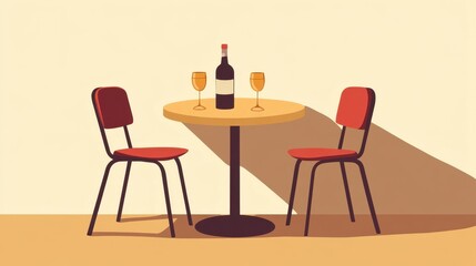 Cozy Dining Table with Wine Bottles and Glasses