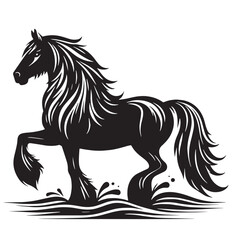 Black Color Tarpan Silhouette Vector Illustration, Solid White Background