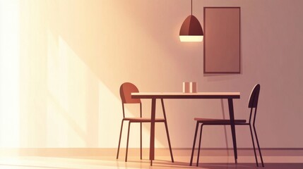 Minimalist Dining Room with Soft Lighting and Chairs