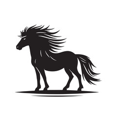 Black Color Tarpan Silhouette Vector Illustration, Solid White Background