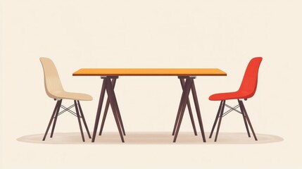 Modern Dining Table with Colorful Chairs in Minimalist Style