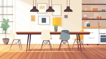 Modern Dining Room with Bright Decor and Natural Light