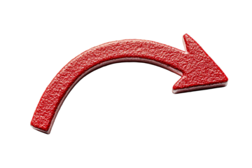 Turn right red arrow, textured pattern, curve pointing ,cut out transparent