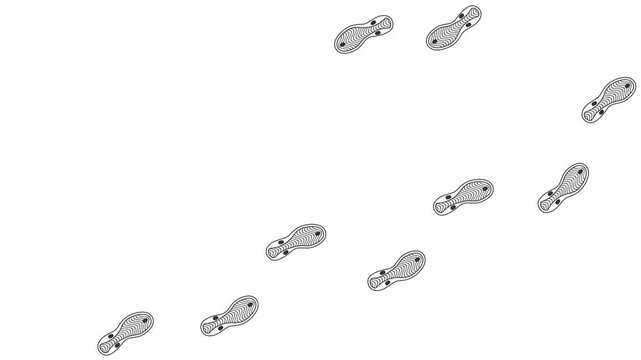 Human footprint animation. Leaving  shoes  prints on the floor from  left to right. Walk loop animation, graphic motion. Human steps footage video . 4K. Flip-flops print. Animated Video