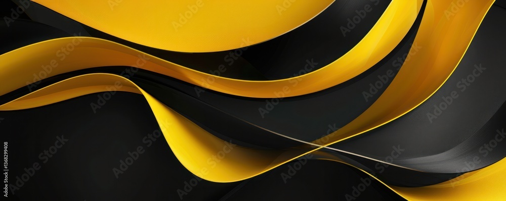 Poster yellow black ribbon swirl curl bent abstract lined stripes curve wave illustration cloth fabric smoo