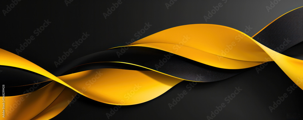 Poster yellow black ribbon minimal swirl curl bent abstract lined stripes curve wave illustration cloth fab