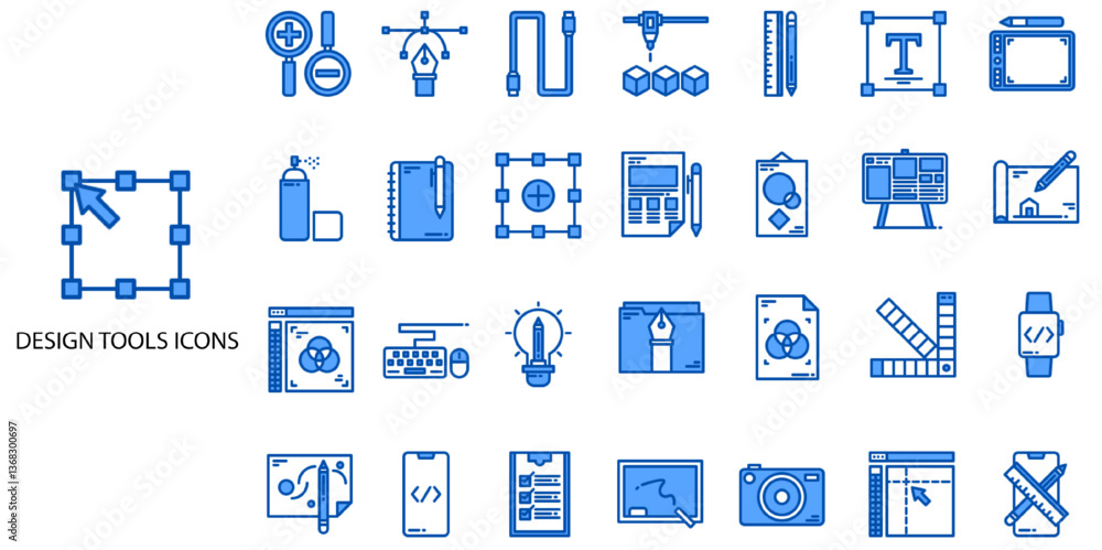 Fototapete design tools simple concept 24 color icons set. contains such computer graphic, pattern, pencil, era