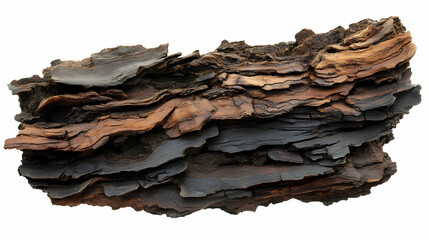 Piece of tree bark with rough texture isolated on white background for design element