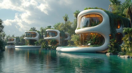Futuristic Eco-Friendly Homes on a Tropical Lagoon: A Vision of Sustainable Living
