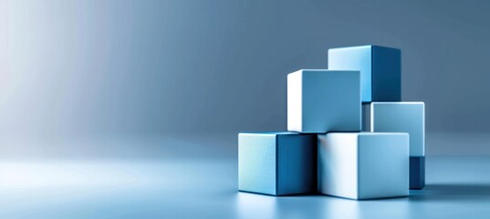 Blue cube block square group shape abstract stack futuristic.