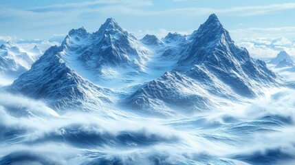 Obraz premium Majestic Snow-Covered Mountains Surrounded by Misty Clouds