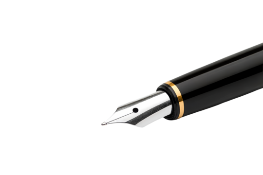 Black fountain pen tip, writer tool detail, elegant design, cut out transparent