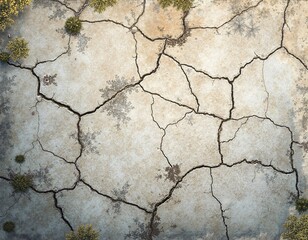 Obraz premium A cracked earth surface with sparse vegetation
