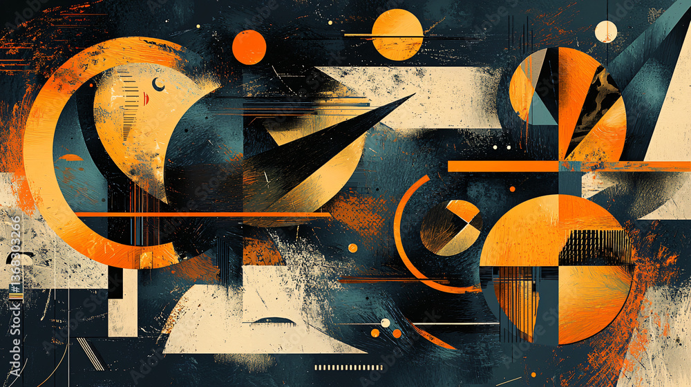 Poster vibrant and colorful abstract design with bold and dynamic shapes layered in a chaotic arrangement c