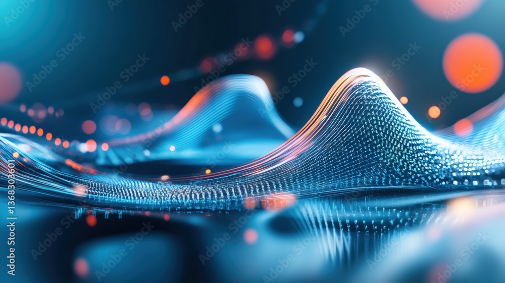 Poster dynamic light waves creating digital patterns virtual space abstract visuals tech environment close-