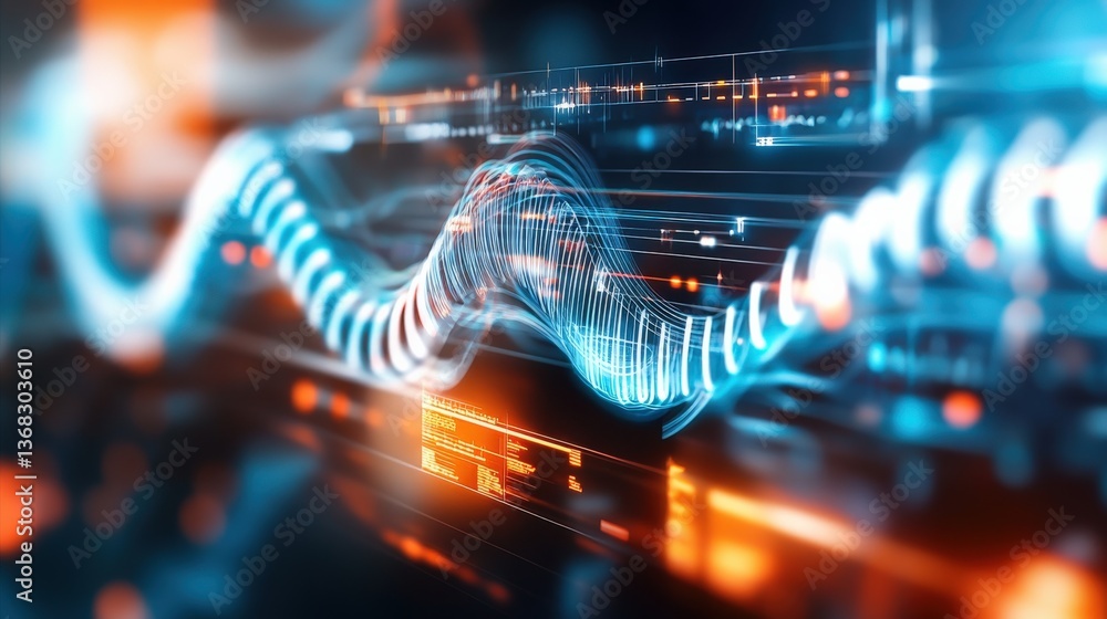 Poster dynamic data visualization digital realm abstract graphic futuristic environment close-up viewpoint 